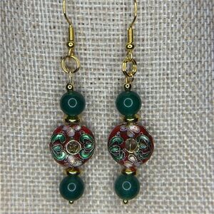 Artisan Emerald and Red  Cloisonnée Beaded Earring’s